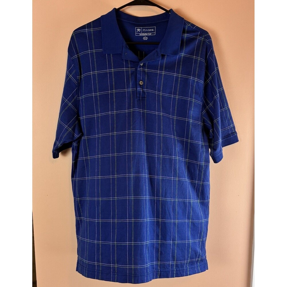 Jos A Bank Mens Leadbetter Golf Polo Shirt Royal Blue Square Short Sleeve Size L